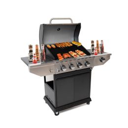 Propane Grill 4 Burner Barbecue Grill Stainless Steel Gas Grill with Side Burner and Thermometer for Outdoor BBQ; Camping