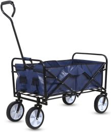 YSSOA Rolling Collapsible Garden Cart Camping Wagon; with 360 Degree Swivel Wheels &amp; Adjustable Handle; 220lbs Weight Capacity; Blue