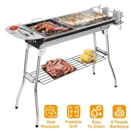 Foldable BBQ Grill Portable Charcoal Barbeque Grill Stainless Steel BBQ Grill For Picnic Camping (Color: Silver)