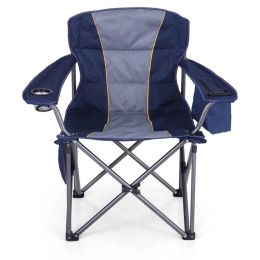 Folding Camping Chair Portable Padded Oversized Chairs with Cup Holders (Color: Blue)