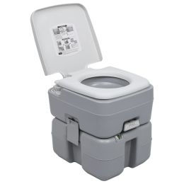 vidaXL Portable Camping Toilet Gray 5.3+2.6 gal (Color: Grey)