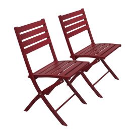 Outdoor Folding Chair Set of 2 All Weather Aluminum Patio Chairs (Color: Red)