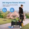 Rolling Collapsible Garden Cart Camping Wagon, with 360 Degree Swivel Wheels & Adjustable Handle, 220lbs Weight Capacity,Brown